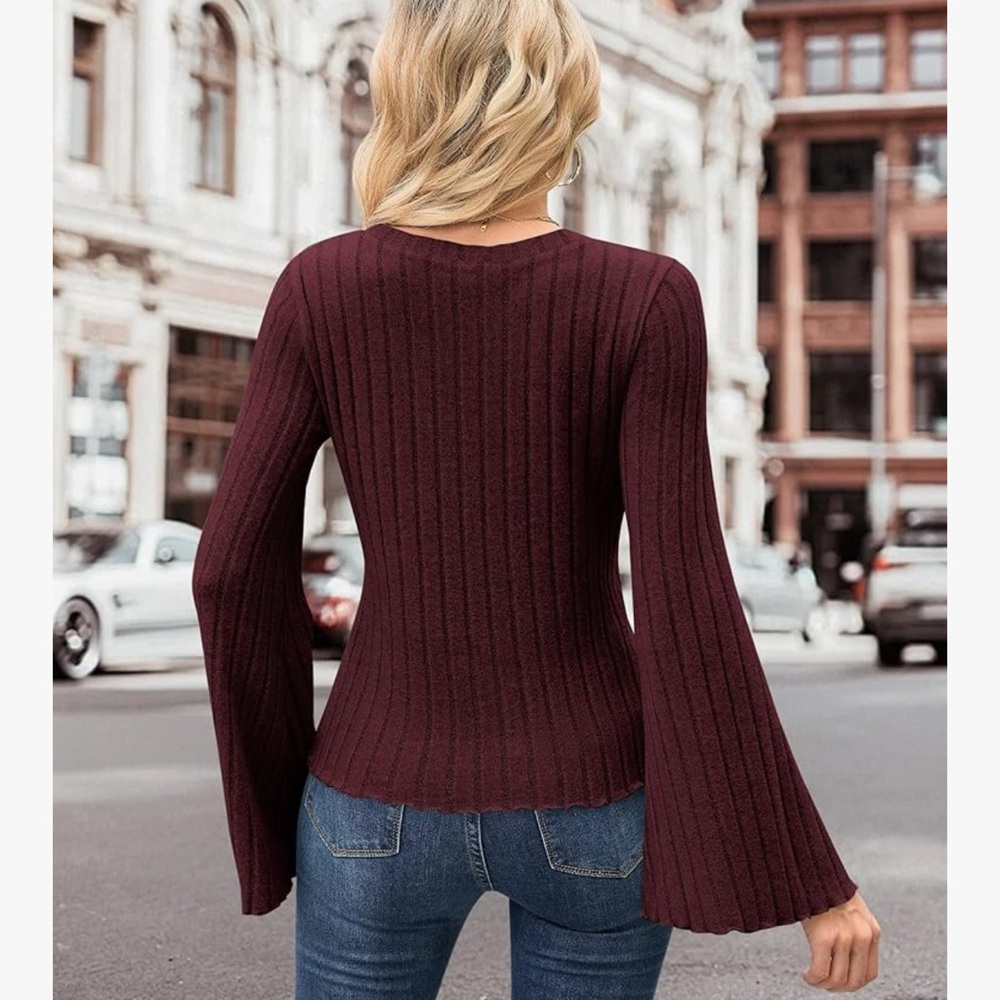 Women's Ribbed Burgundy Top - Picture 3 of 3